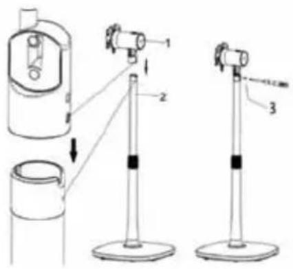 Technical diagram showing three stages of a mechanical device with labeled components and directional arrows indicating motion or assembly.