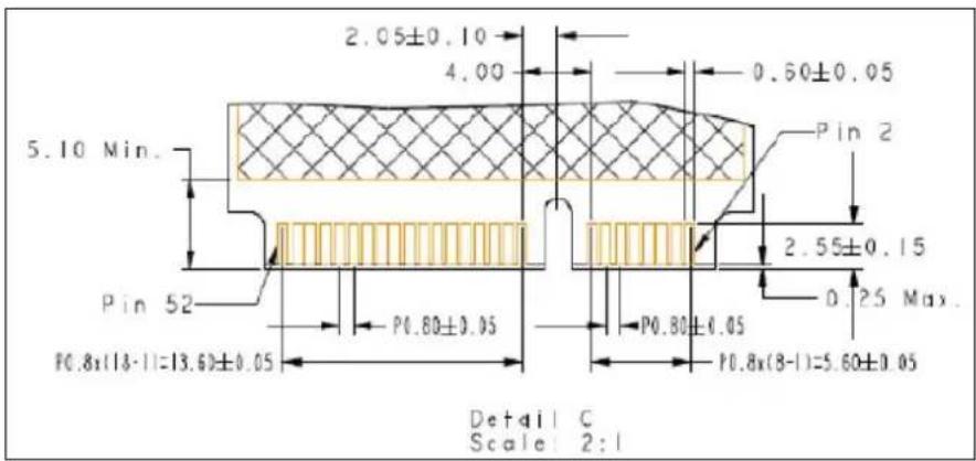 2.05±0.10 4.00 0.60±0.05 5.10 Min. Pin 2 2.55±0.15 0.25 Max. Pin 52 P0.80±0.05 P0.80±0.05 P0.8x(8-1)=5.60±0.05 Detail C Scale: 2:1