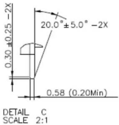 20.0°±5.0°-2X 0.30±0.25 -2X 0.58 (0.20Min) DETAIL C SCALE 2:1