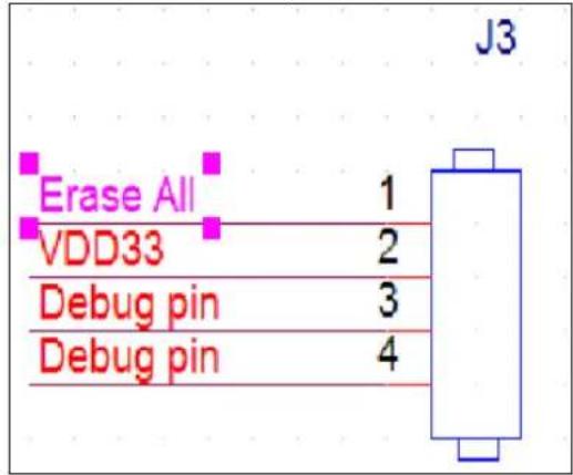 J3 Erase All 1 VDD33 2 Debug pin 3 Debug pin 4