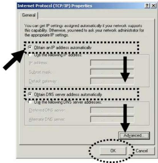 Internet Protocol (TCP/IP) Properties General You can get IP settings assigned automatically if your network supports this capability. Otherwise, you need to ask your network administrator for the appropriate IP settings. Obtain an IP address automatically Use the following IP address: IP address: Subnet mask: Default gateway: Obtain DNS server address automatically Use the following DNS server addresses: Deleted DNS server: Alternate DNS server: Advanced... OK Cancel