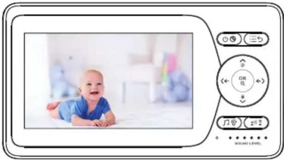 Digital camera interface displaying a baby photo with sound level control buttons and Chinese text labels