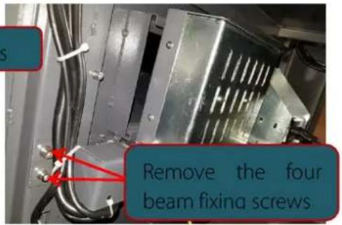 Remove the four beam fixing screws