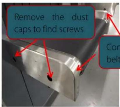 Remove the dust caps to find screws Con belt