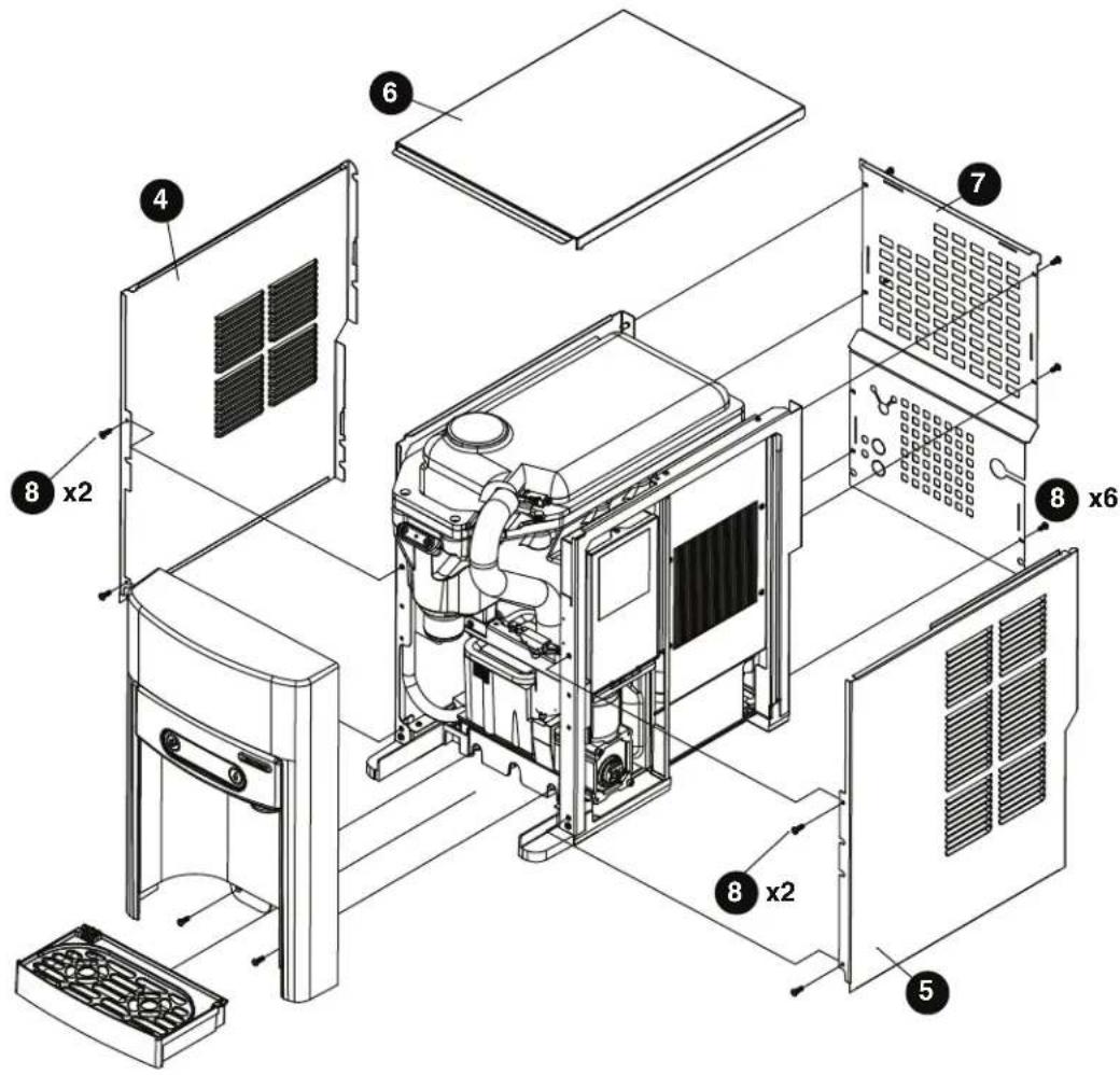 Exploded view diagram of a refrigerator internal components with numbered parts and cross-sectional views labeled x2 and x6.
