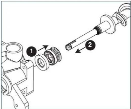 Technical diagram showing mechanical assembly with labeled parts 1 and 2, likely illustrating a gear or shaft assembly.