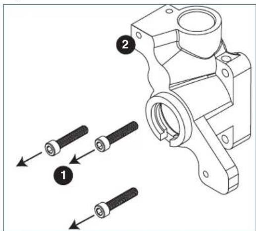 Technical diagram showing mechanical assembly with numbered parts and directional arrows indicating assembly steps