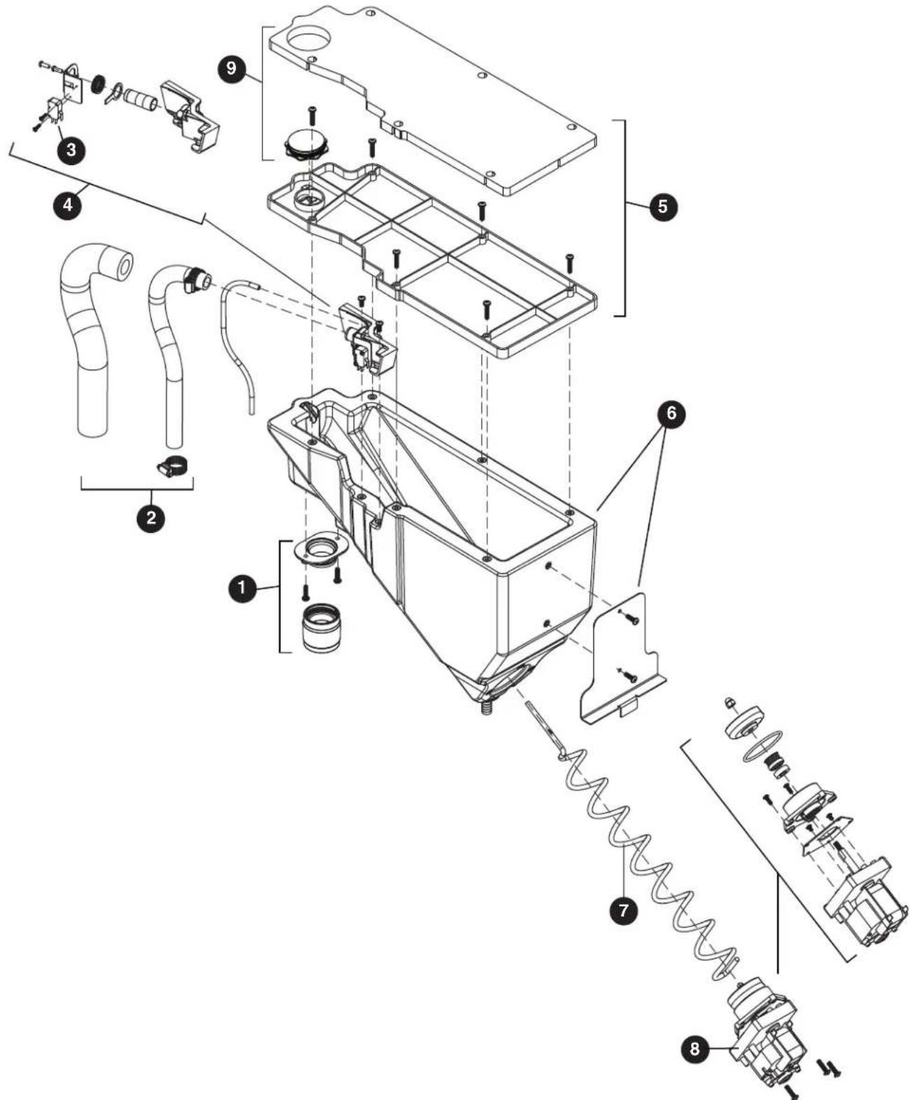 Exploded view diagram of a mechanical assembly with numbered components for identification