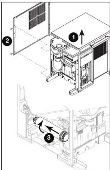 Technical diagram showing three labeled mechanical components with directional arrows indicating motion or assembly.