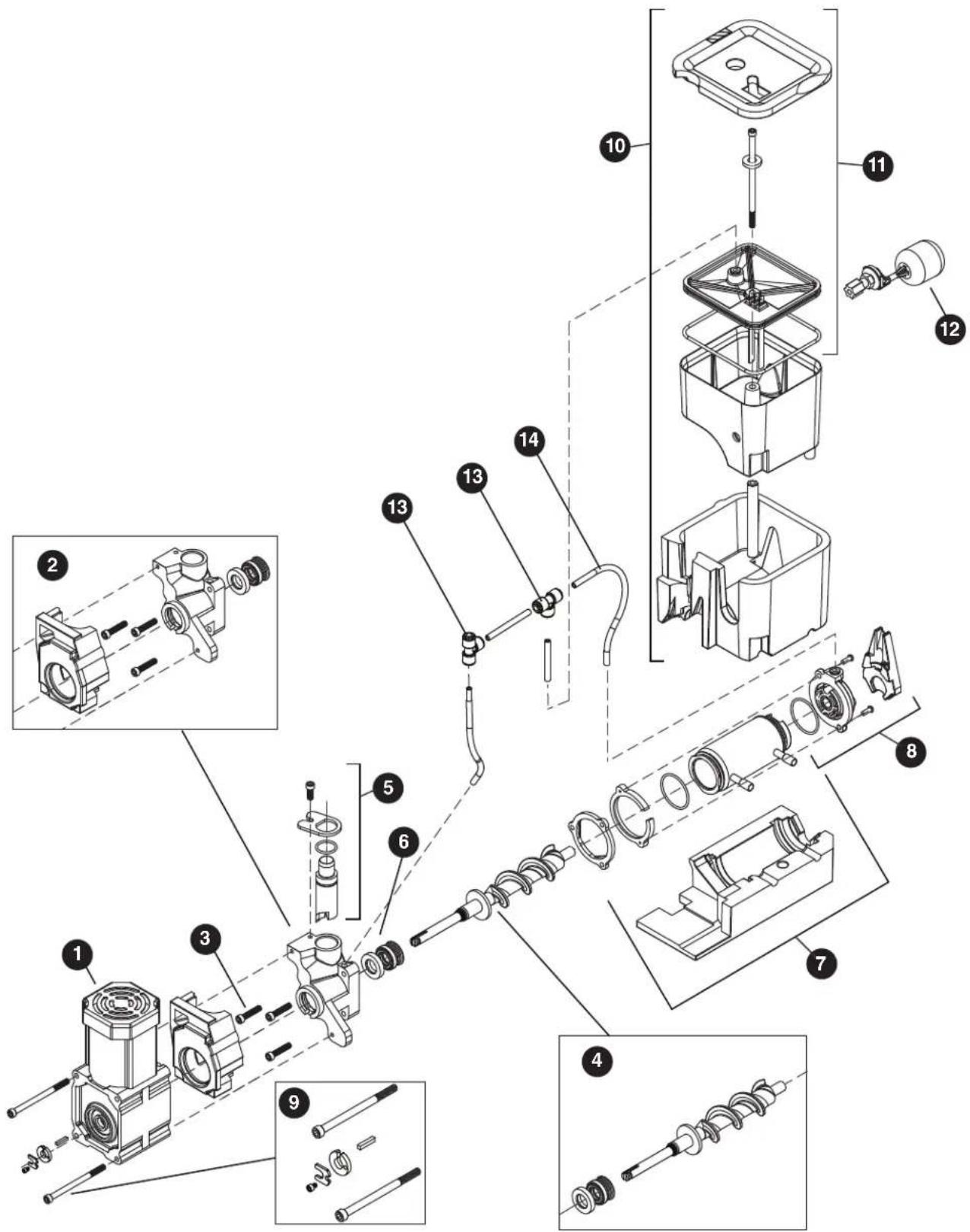 Exploded view diagram of a mechanical assembly with numbered parts for identification