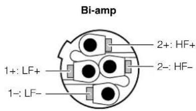 Bi-amp 2+: HF+ 1+: LF+ 2-: HF- 1-: LF-