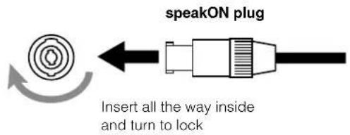 speakON plug Insert all the way inside and turn to lock