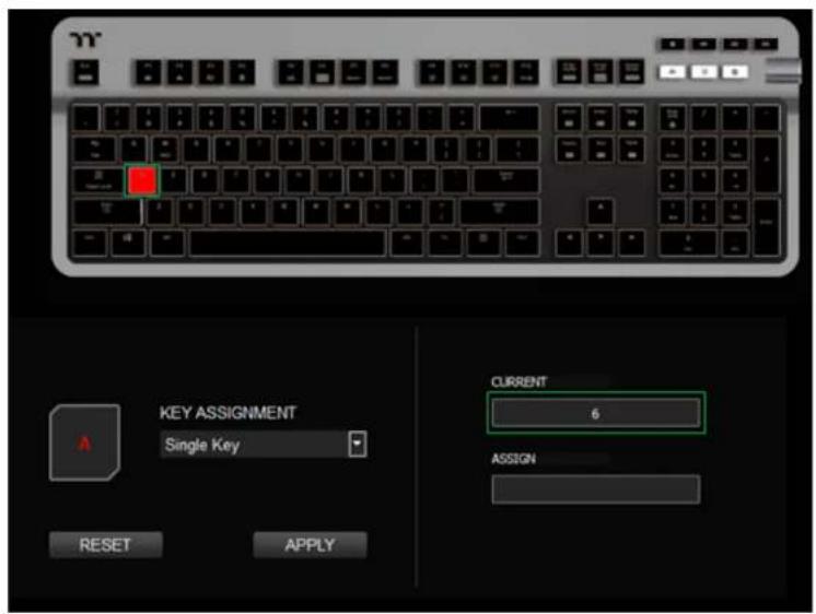 KEY ASSIGNMENT Single Key CURRENT 6 ASSIGN RESET APPLY