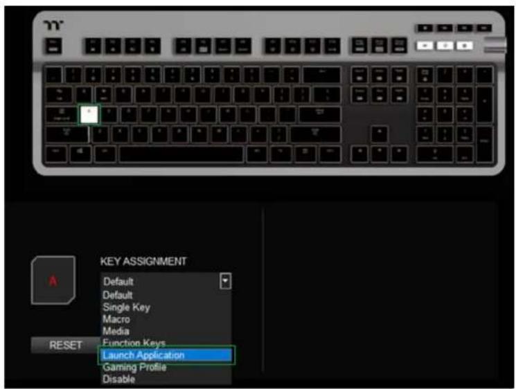 KEY ASSIGNMENT Default Default Single Key Macro Media FUNCTION KEYS Launch Application Gaming Profile Disable