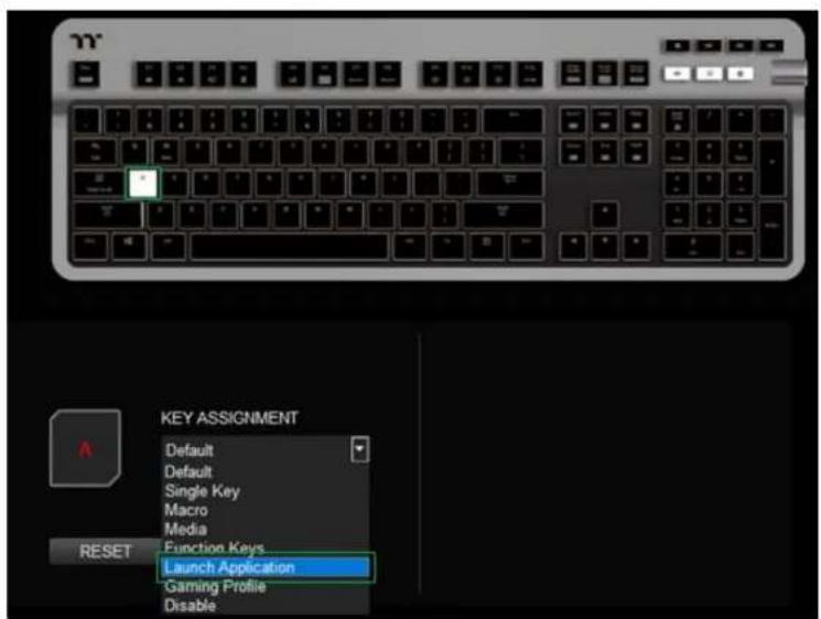 KEY ASSIGNMENT Default Default Single Key Macro Media Function Keys Launch Application Gaming Profile Disable