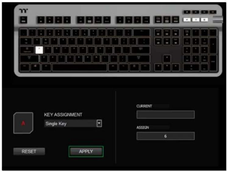 KEY ASSIGNMENT Single Key CURRENT ASSIGN 6 RESET APPLY