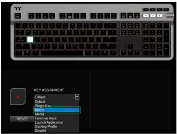 KEY ASSIGNMENT Default Default Single Key... Macro Media RESET Function Keys Launch Application Gaming Profile Disable