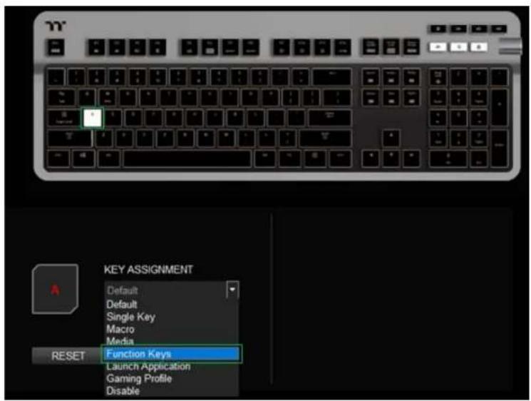 KEY ASSIGNMENT Default Default Single Key Macro Media RESET Function Keys Launch Application Gaming Profile Disable