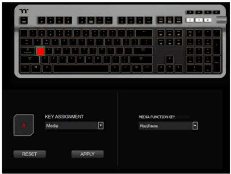 KEY ASSIGNMENT Media MEDIA FUNCTION KEY Play/Pause RESET APPLY