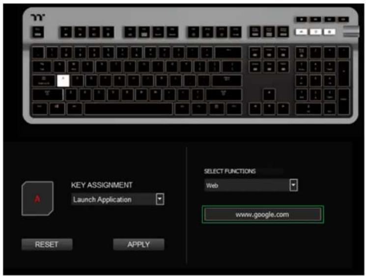 KEY ASSIGNMENT Launch Application SELECT FUNCTIONS Web www.google.com RESET APPLY