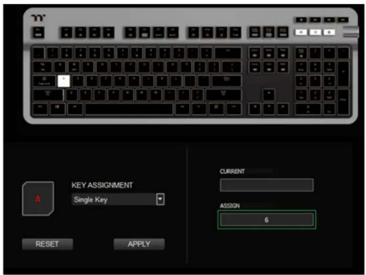 KEY ASSIGNMENT Single Key CURRENT ASSIGN 6 RESET APPLY