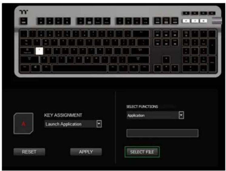 KEY ASSIGNMENT Launch Application RESET APPLY SELECT FUNCTIONS Application SELECT FILE