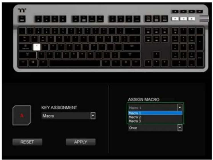 KEY ASSIGNMENT Macro ASSIGN MACRO Macro 1 Macro 1 Macro 2 Macro 3 Once RESET APPLY