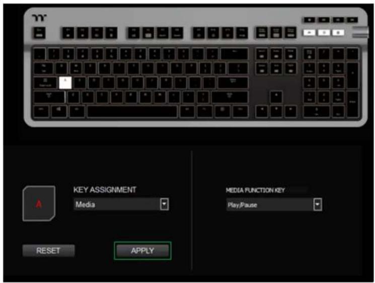 KEY ASSIGNMENT Media MEDIA FUNCTION KEY Play/Pause RESET APPLY