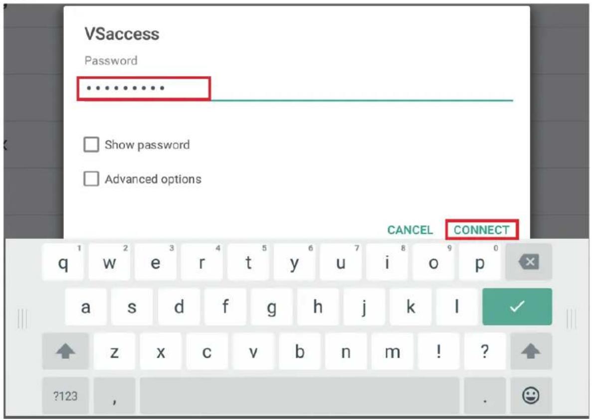 VSaccess Password .......... Show password Advanced options CANCEL CONNECT