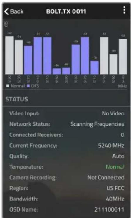 Teradek Bolt 4K TX Module - TRANSMITTER STATUS DISPLAY - 1