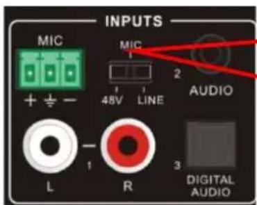 INPUTS MIC + + - L R 1 2 48V LINE AUDIO 3 DIGITAL AUDIO