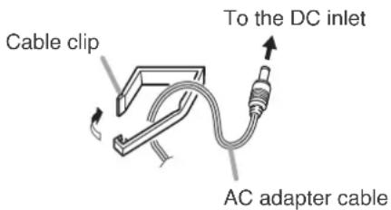Cable clip To the DC inlet AC adapter cable