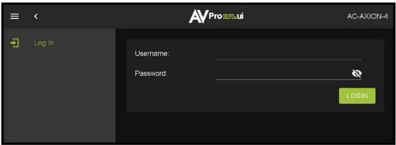 AVPro edge.ui AC-AXION-4 Log In Username: Password: LOGIN