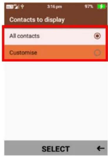 Contacts to display All contacts Customise SELECT