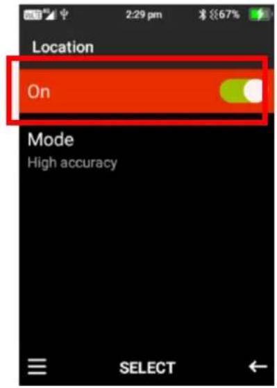 Location On Mode High accuracy SELECT