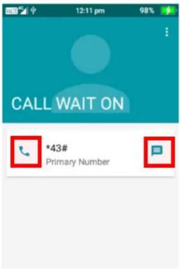 12:11 pm 98% CALL WAIT ON *43# Primary Number