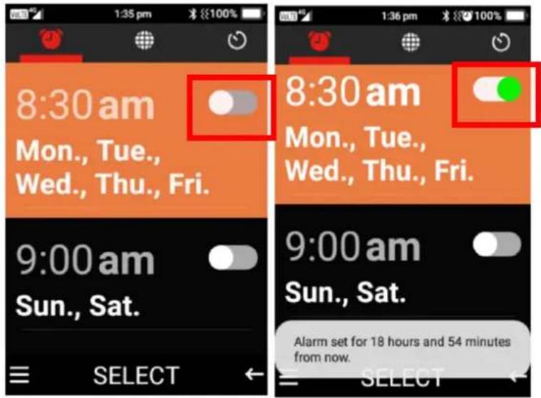 8:30 am Mon., Tue., Wed., Thu., Fri. 9:00 am Sun., Sat. 8:30 am Mon., Tue., Wed., Thu., Fri. 9:00 am Sun., Sat. Alarm set for 18 hours and 54 minutes from now. SELECT