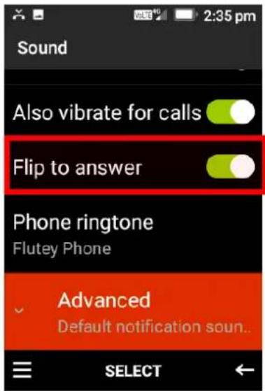 Sound Also vibrate for calls Flip to answer Phone ringtone Flutey Phone Advanced Default notification soun... SELECT