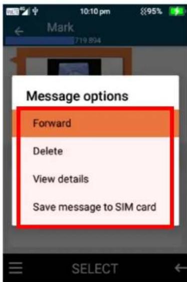 Message options Forward Delete View details Save message to SIM card