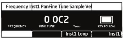 Frequency Inst1 PanFine Tune Sample Vel 0 0C2 FREQUENCY FINE TUNE Tone KEY FOLLOW Inst1 Loop Inst1