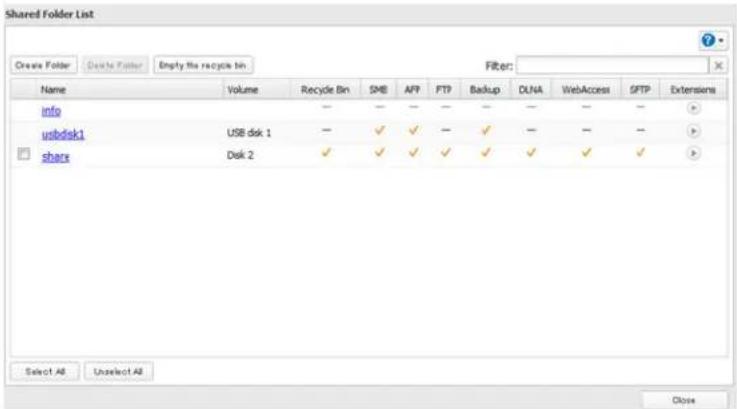 BUFFALO TeraStation 5000 - Click a shared folder that you want to set access restrictions for. - 1