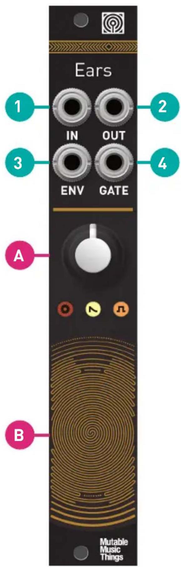 Ears 1 IN OUT 3 ENV GATE A B Mutable Music Things