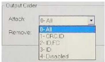 Output Order Attach: 0-All Remove: 0-All 1-CRC,ID 2-ID,FC 3-ID 4-Disabled