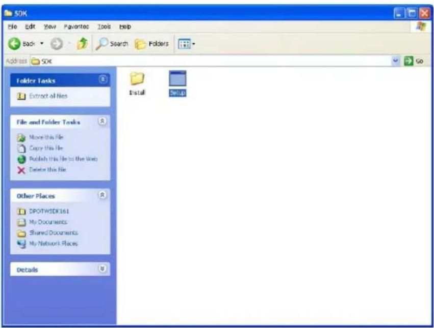 SDK File Edit View Favorites Tools Help Back Search Folders Address SDK Folder Tasks Extract of Files File and Folder Tasks Move this file Copy this file Publish this file to the Web Delete this file Other Places DPOTWSDK161 My Documents Shared Documents My Network Places Details Install Setup