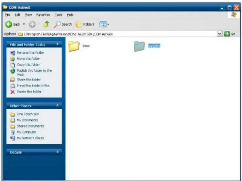 COM ActiveX File Edit View Favorites Tools Help Back Search Folders Address C:\Program Files\DigitalPersonelOne Touch SDK\COM ActiveX File and Folder Tasks Rename this folder Move this folder Copy this folder Publish this folder to the web Share this folder Email this folder's files Delete this folder Other Places One Touch SDK My Documents Shared Documents My Computer My Network Places Details