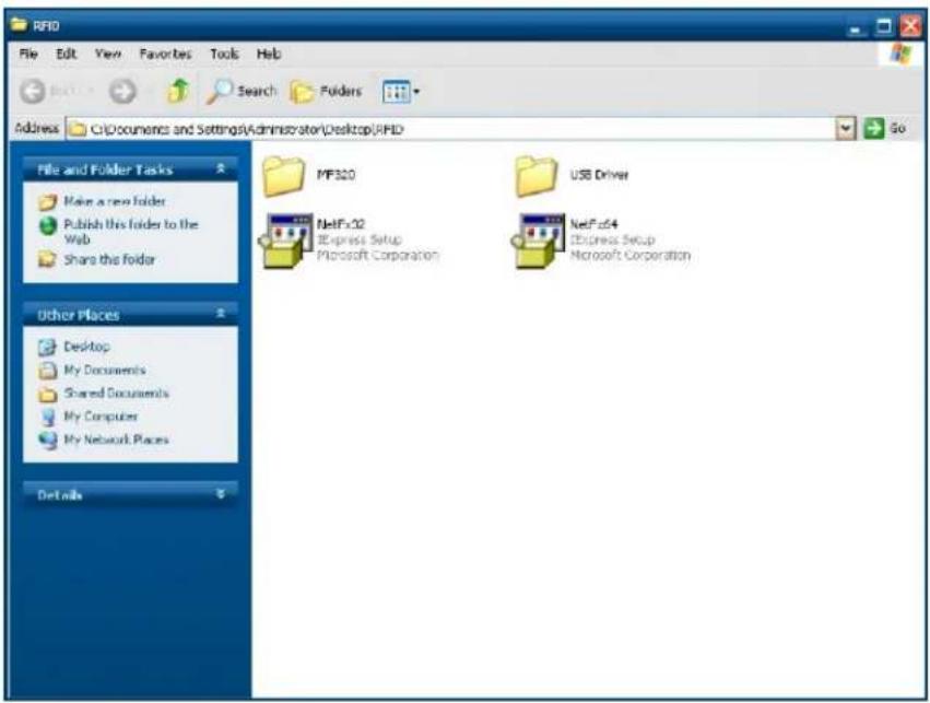 RFID File Edit View Favorites Tools Help Search Folders Address C:\Documents and Settings\Administrator\Desktop\RFID File and Folder Tasks Make a new folder Publish this folder to the Web Share this folder Other Places Desktop My Documents Shared Documents My Computer My Network Places Details MF320 NetF.x32 Express Setup Microsoft Corporation USB Driver NetF.x4 Express Setup Microsoft Corporation