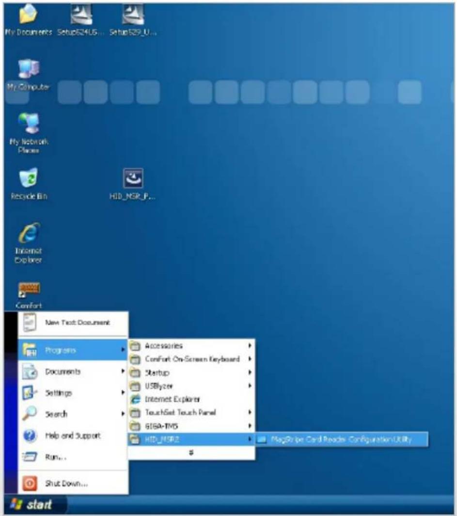 My Documents Setup534U5... Setup539_U... My Computer My Network Places Recycle Bin HID_MSR_P... Internet Explorer Comfort New Text Document Programs Accessories Comfort On-Screen Keyboard Startup USBlyzer Internet Explorer TouchSet Touch Panel GISA-TMS HID_MSR2 MagStripe Card Reader Configuration Utility # start