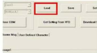 [com] [000000001] Load Save Set Close COM Get Setting From VFD Download S Income Mag | User Defined Character | message1