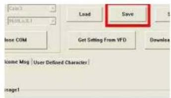 Load Save Save COM Get Setting From VFD Download Income Msg | User Defined Character | page1