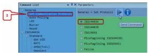 Command List General Auto Pulling Protocol LED Buzzer Reset ISO14443A Standard Get LID BATS APDU(T+CL) DeSelect Parameters General - Set Protocol ISO:4443A ISO:4443B ISO:5693 Pictag(Using ISO:4443B) Pictag(Using ISO:5693) Fellce Send Command